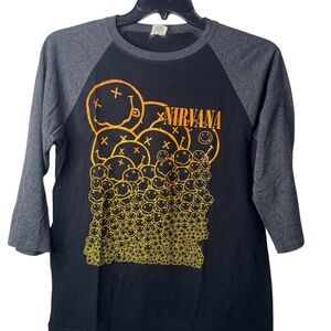 Youth NIRVANA Kids Long Sleeve Tee - Black and Gray with Orange Graphic